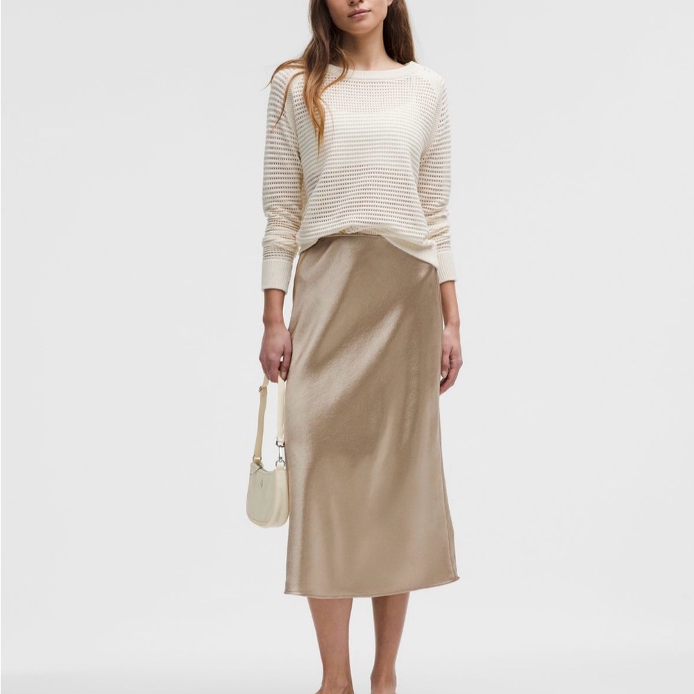 NWT Lululemon Midi Satin Skirt XS Champaign Gold Sheer Oak SHOK Size XS Tan